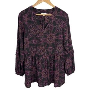 Reitmans Floral Peplum Blouse Sz S Purple Black Smart Casual Shirt Cute Top EUC!